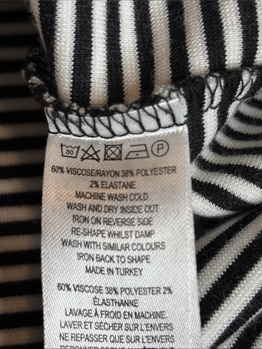 🖤 French Connection Black White Striped Stretch Dress Women’s Size 4 Mini 🖤 - Picture 11 of 13